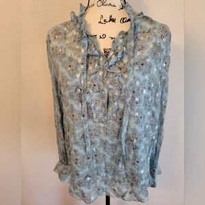 J. Crew Metallic chiffon ruffleneck top in paisley bunch, Medium